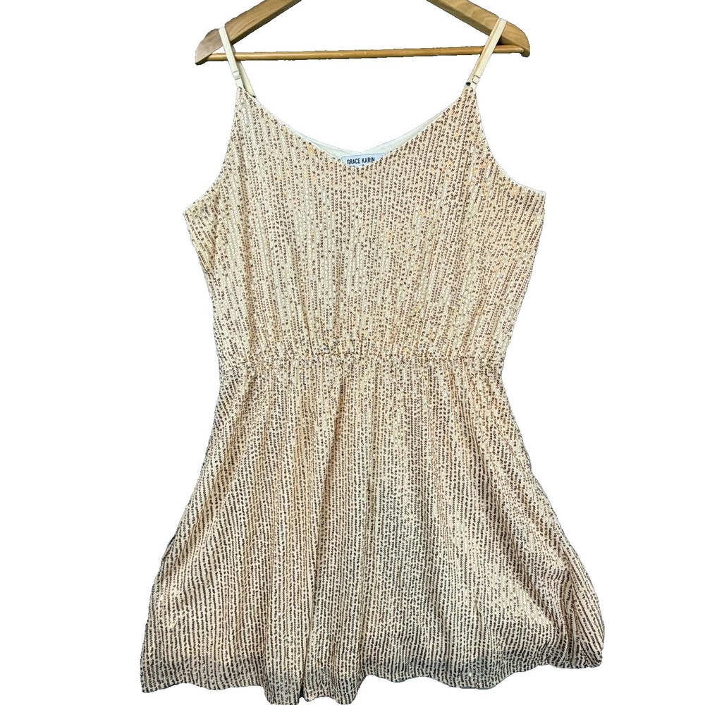 Grace Karin Bling Mini Dress Womens‎ XL Gold Sequin Sparkle NYE Party Cocktail